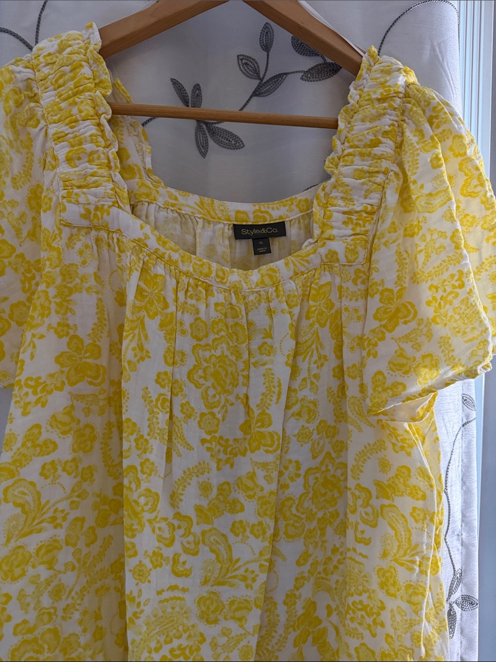 Style & Co. Yellow & White Floral Peasant Blouse